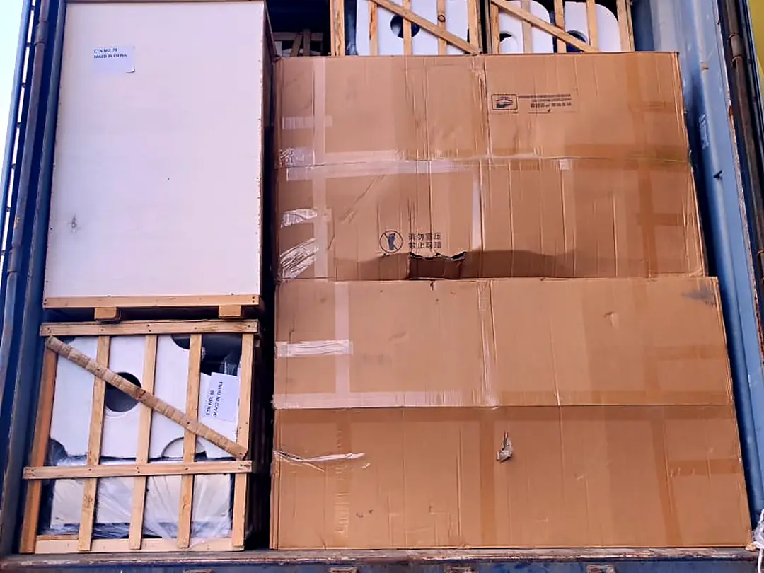 Cartons and crates loaded
